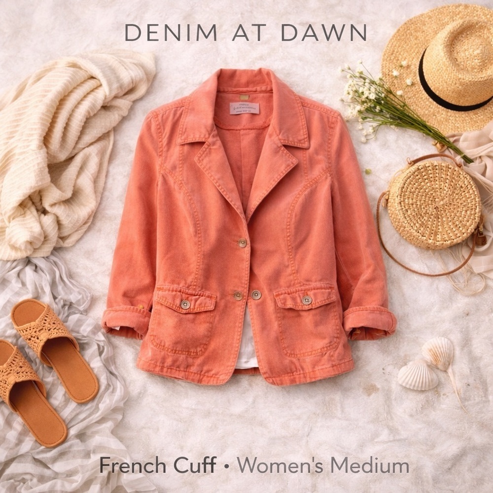 🌸 French Cuff Coral Cotton Blazer Jacket | Women’s Medium